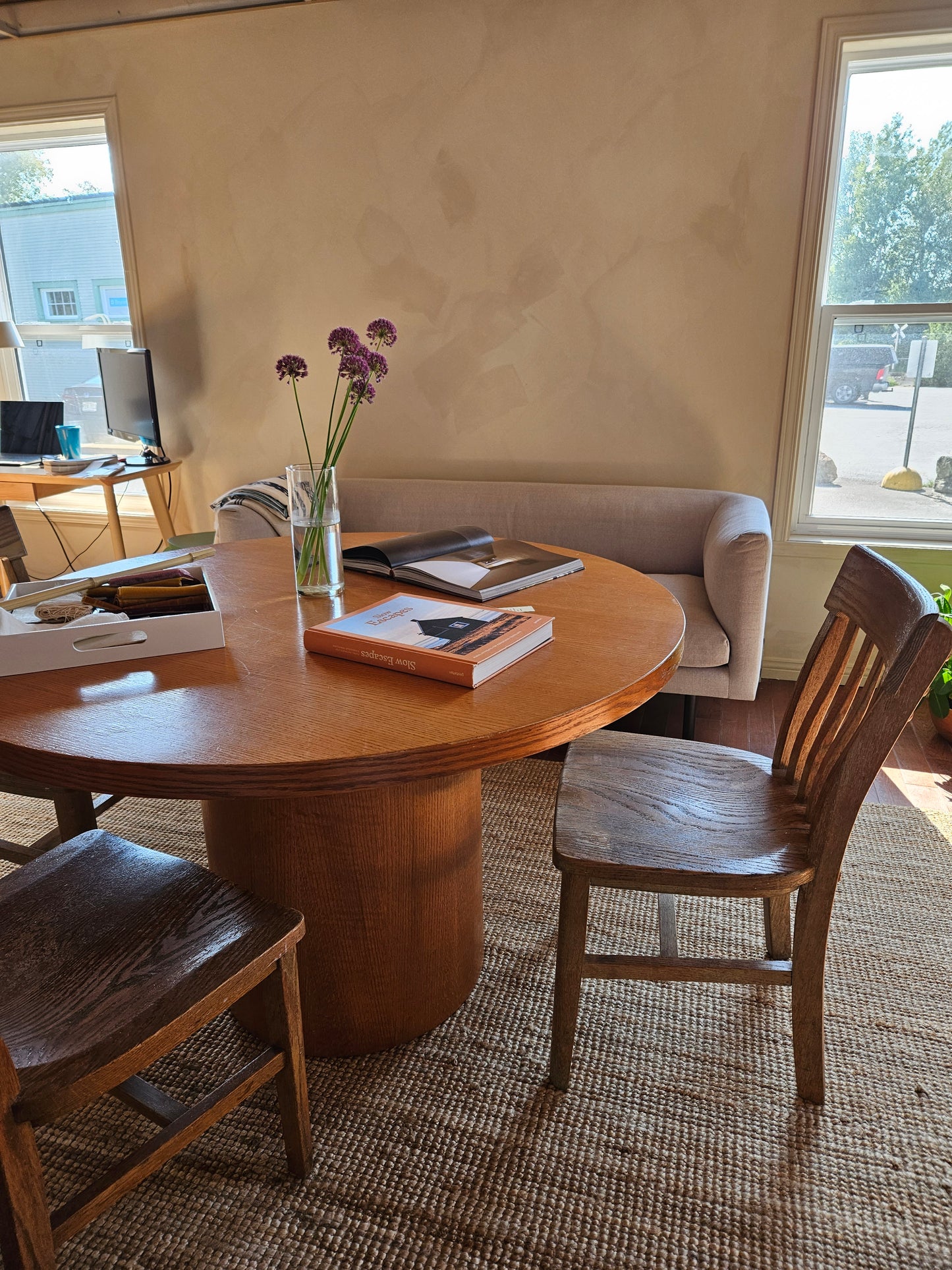 Round Teak Veneer Table