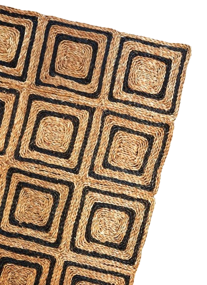 Dark tone geometric Seagrass rug